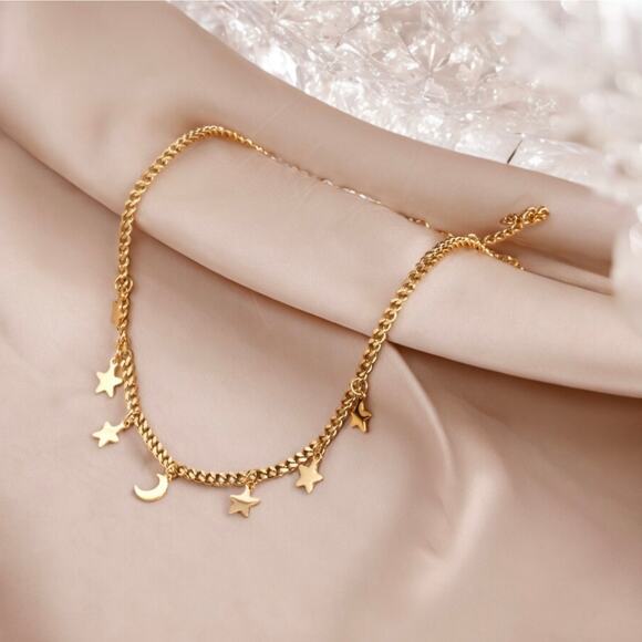 NEW 18K yellow gold plated Cuban chain boho star and moon necklace jewelry B28A - Picture 10 of 10